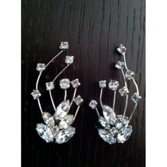 Wiesner Clip on Earrings Swarovski Crystals Climb up Ears Vintage Costume Jewels - Picture 3 of 5